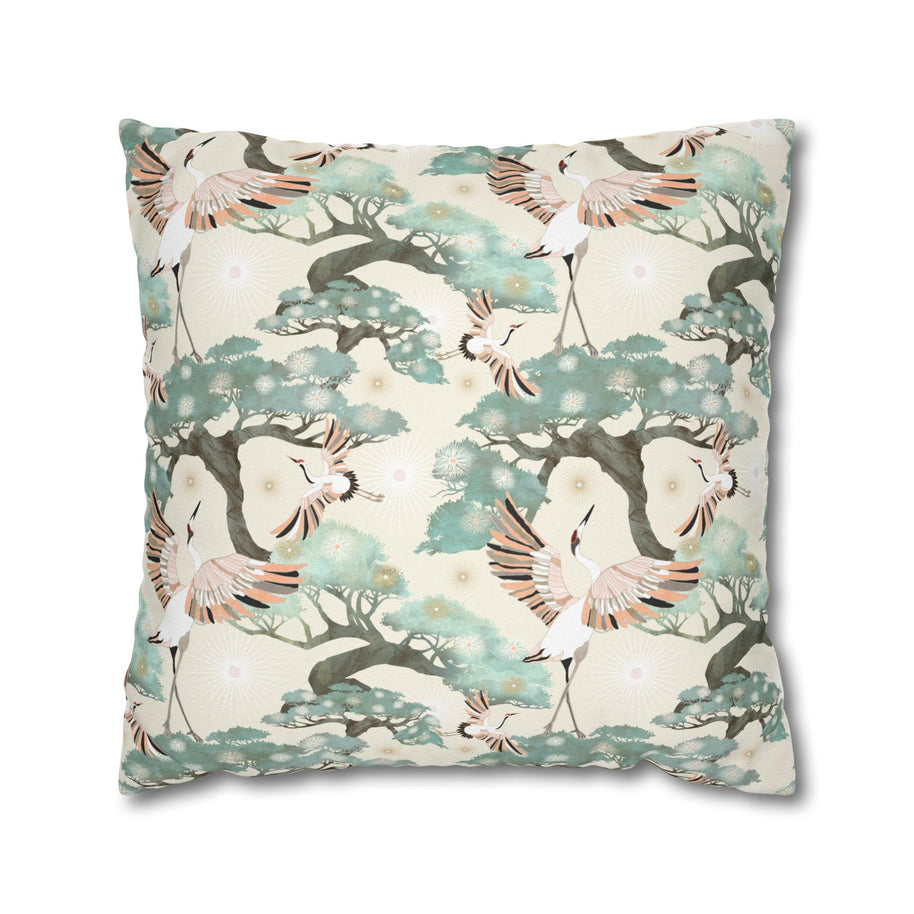 Cream Crane and Bonsai - Decorative Pillow Cover