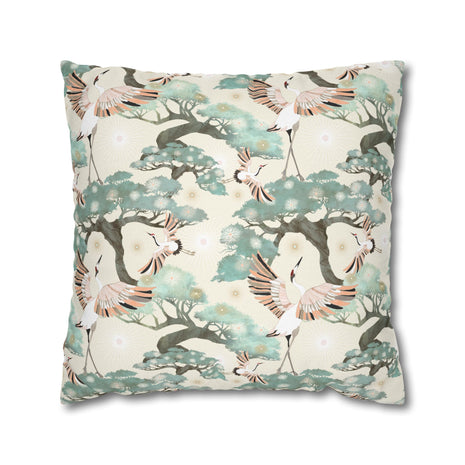Cream Crane and Bonsai - Decorative Pillow Cover