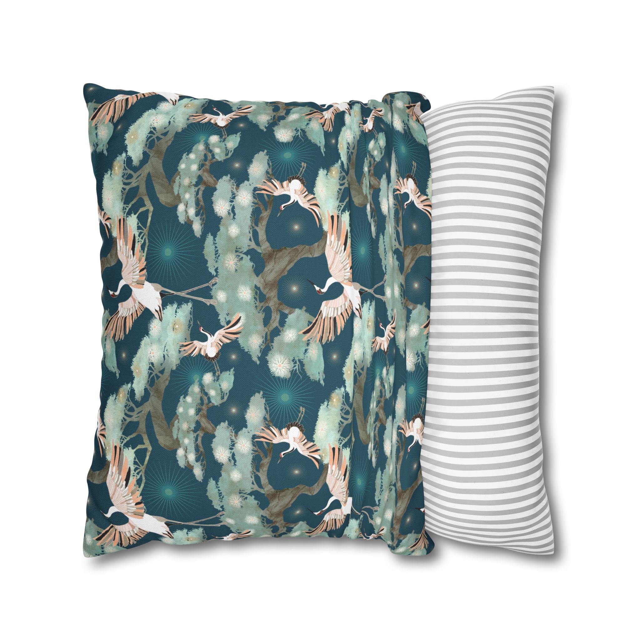 Dark Blue Crane and Bonsai  - Decorative Pillow Cover