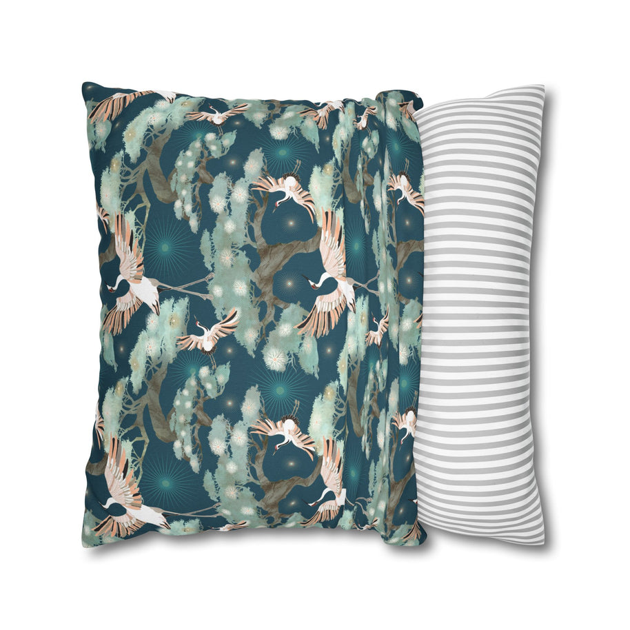 Dark Blue Crane and Bonsai  - Decorative Pillow Cover