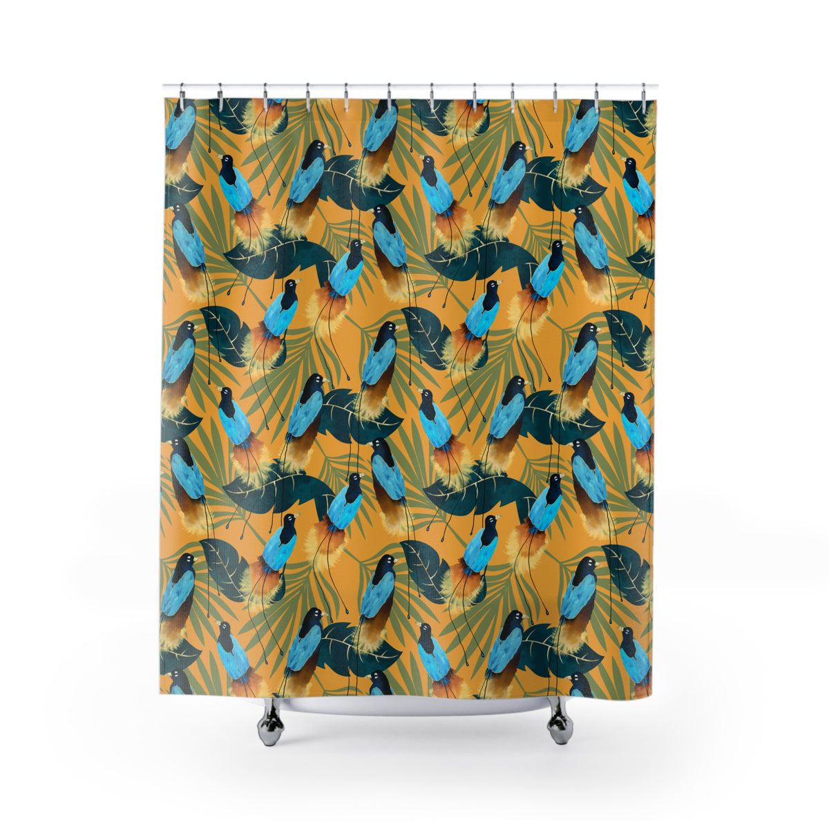 Birds of Paradise Botanical with Orange - Shower Curtain