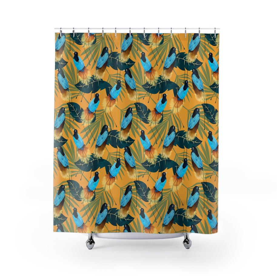 Birds of Paradise Botanical with Orange - Shower Curtain