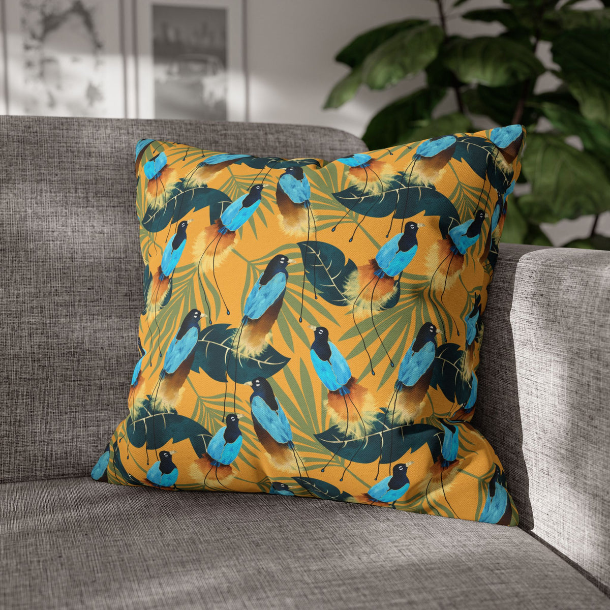 Birds of Paradise Botanical with Orange - Decorative Pillow Cover