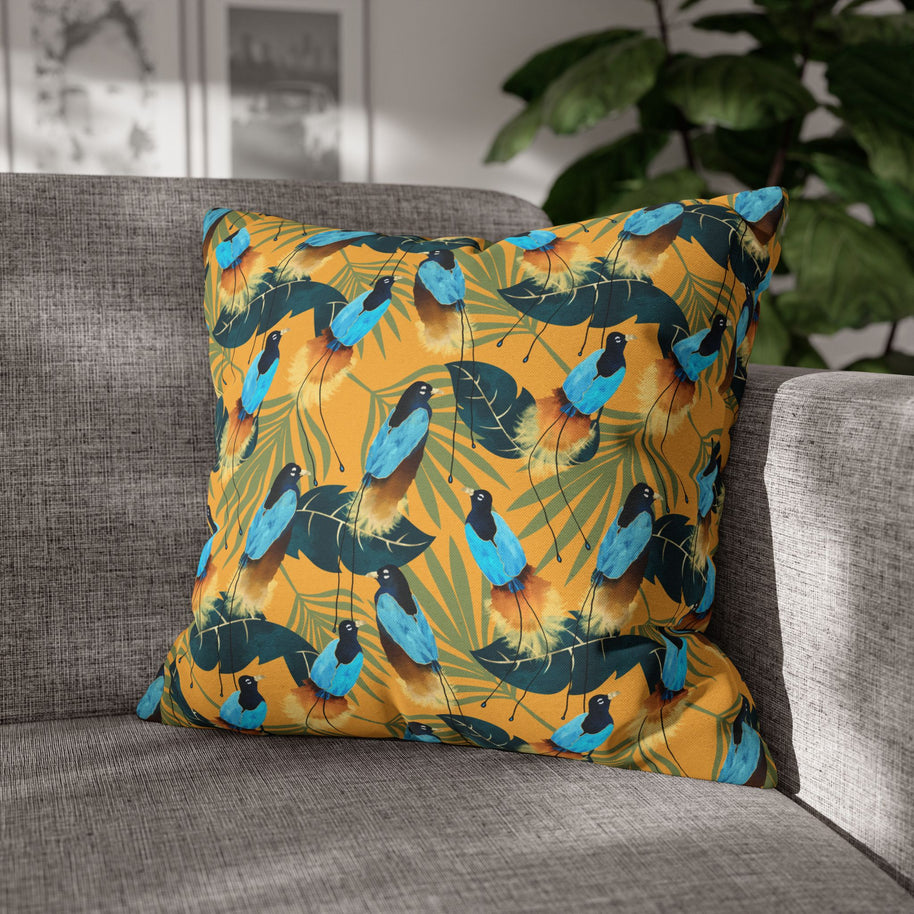 Birds of Paradise Botanical with Orange - Decorative Pillow Cover