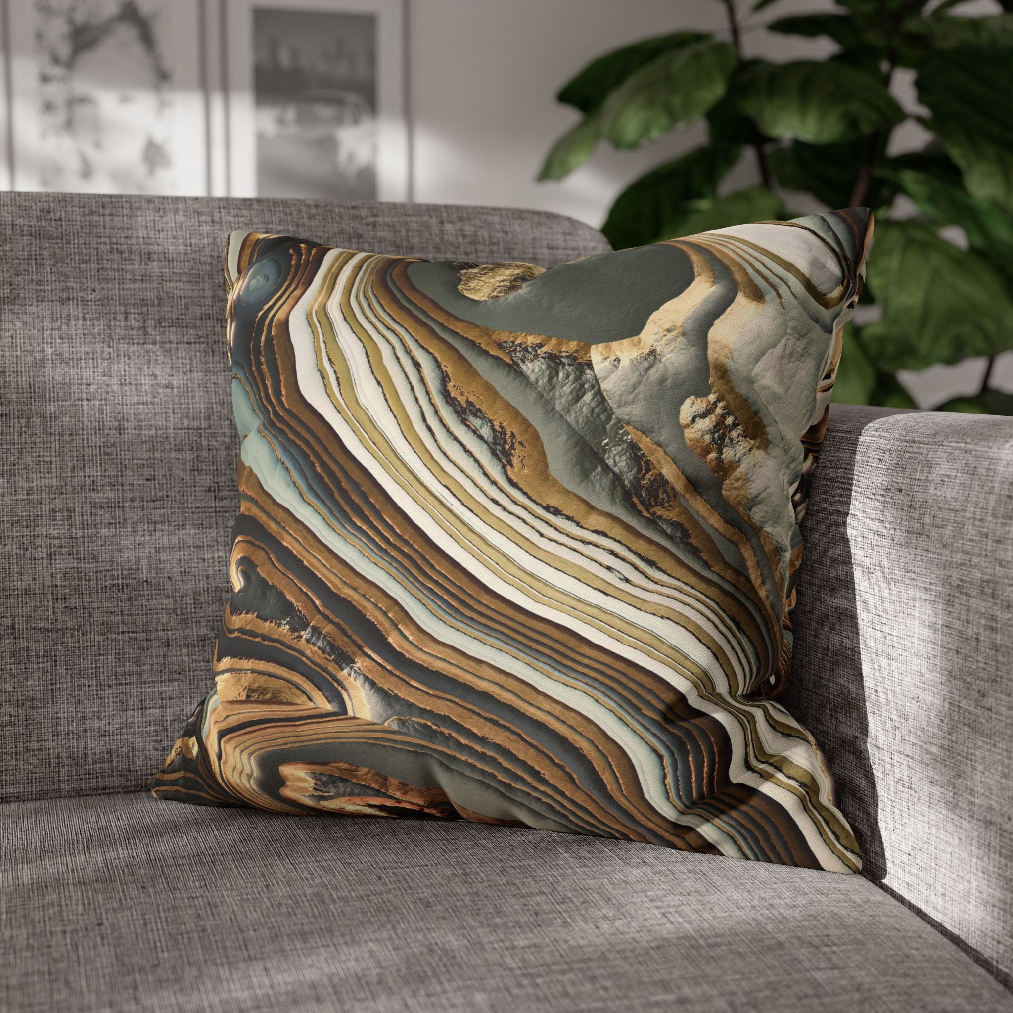 White Gold Agate Abstract  - Decorative Pillow Cover