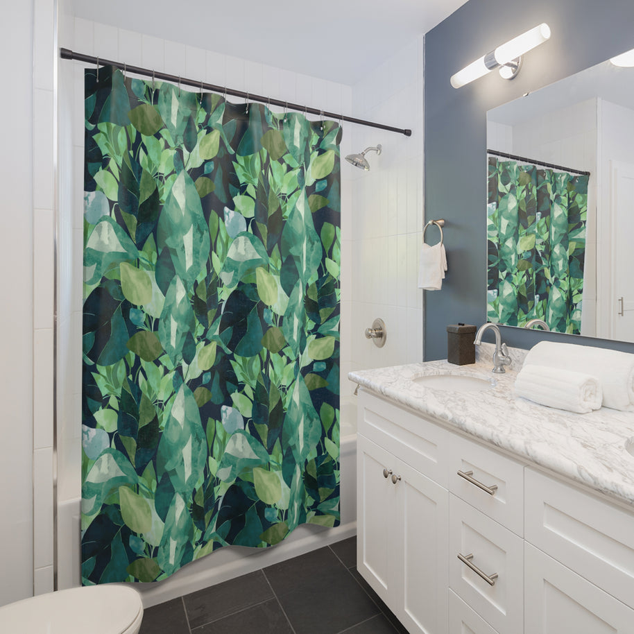 Botanical Leaves with Navy - Shower Curtain