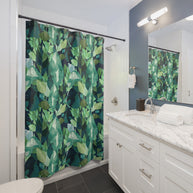Botanical Leaves with Navy - Shower Curtain