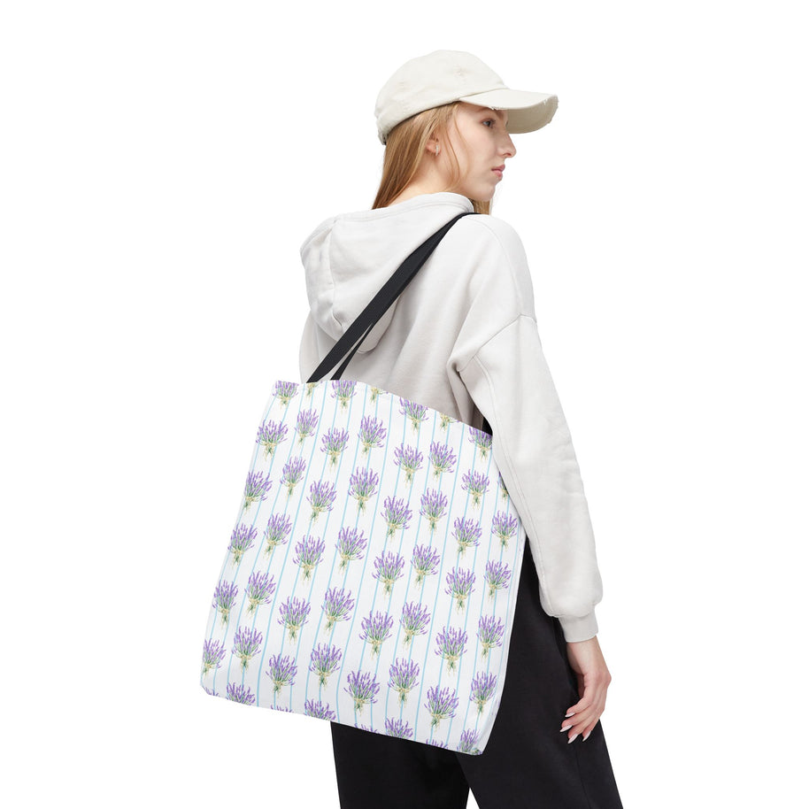 Lavender Bouquet with Light Blue Stripes - Tote Bag