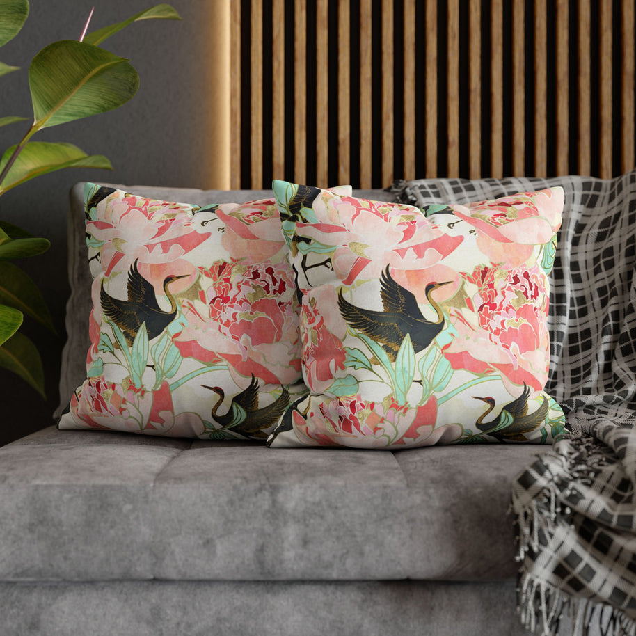 Floral Cranes - Decorative Pillow Cover