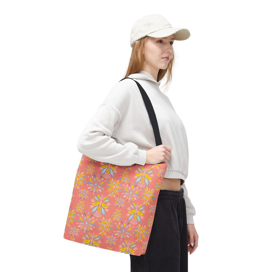 Hand Drawn Organic Pattern Yellow Blue and Pink - Tote Bag