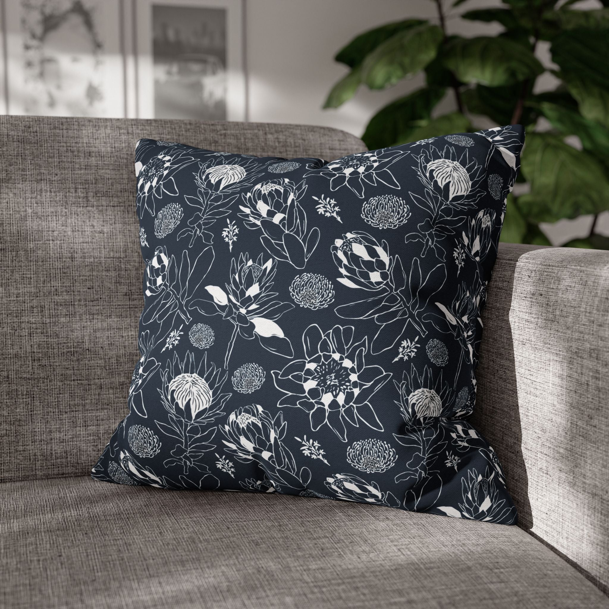 Protea Navy and White - Decorative Pillow Cover