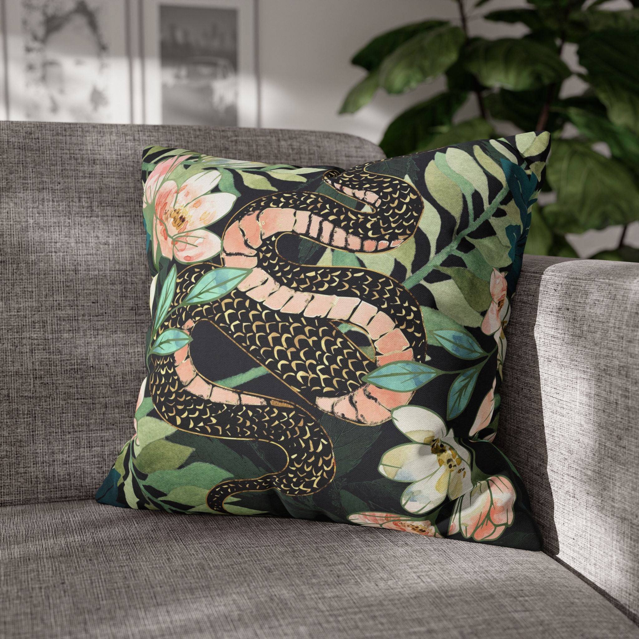 Floral Snake - Decorative Pillow Cover