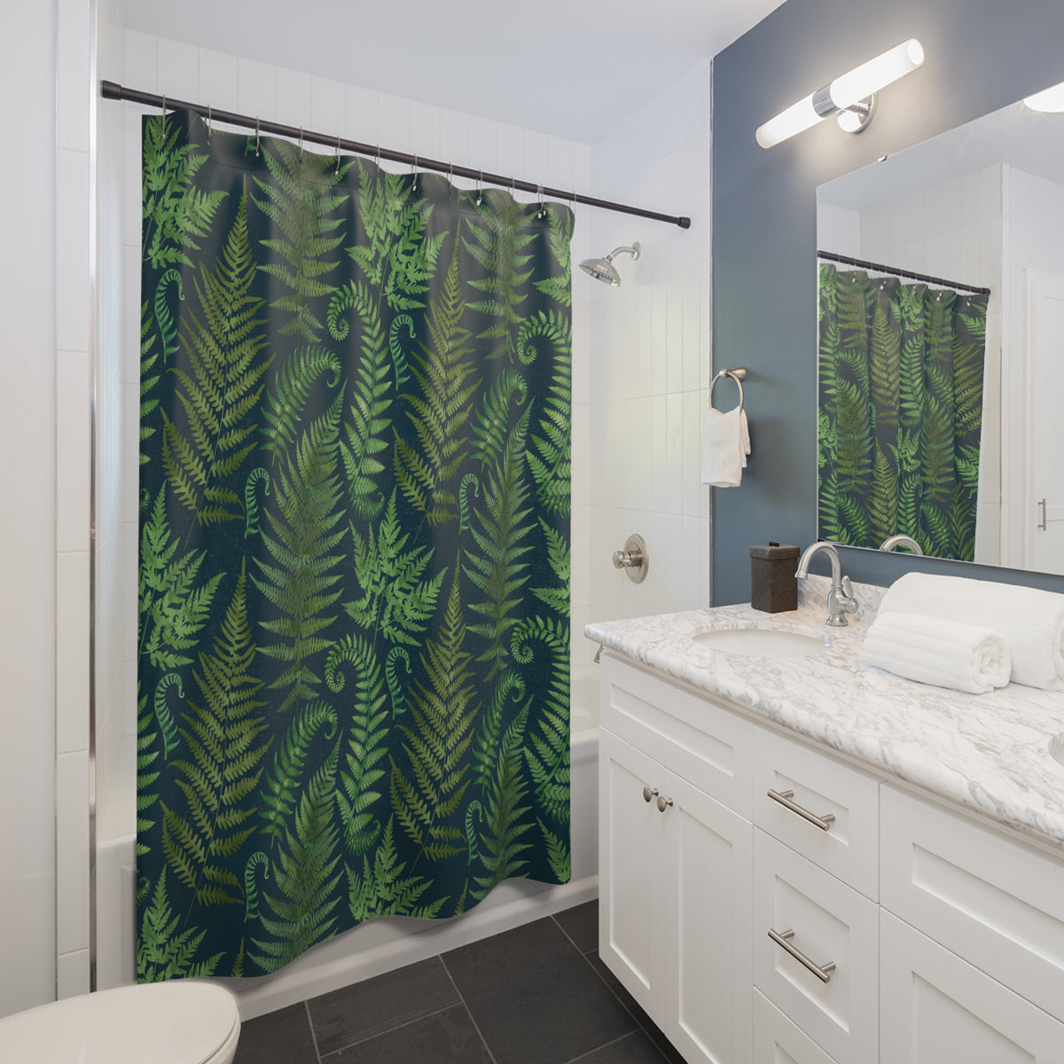 Ferns and Navy - Shower Curtain