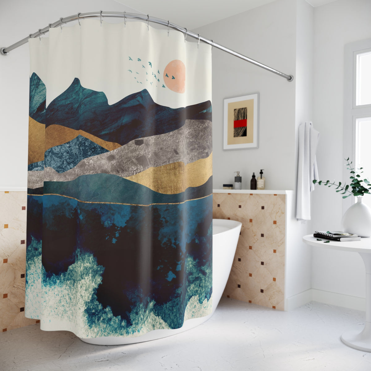 Blue Mountain Reflection - Shower Curtain