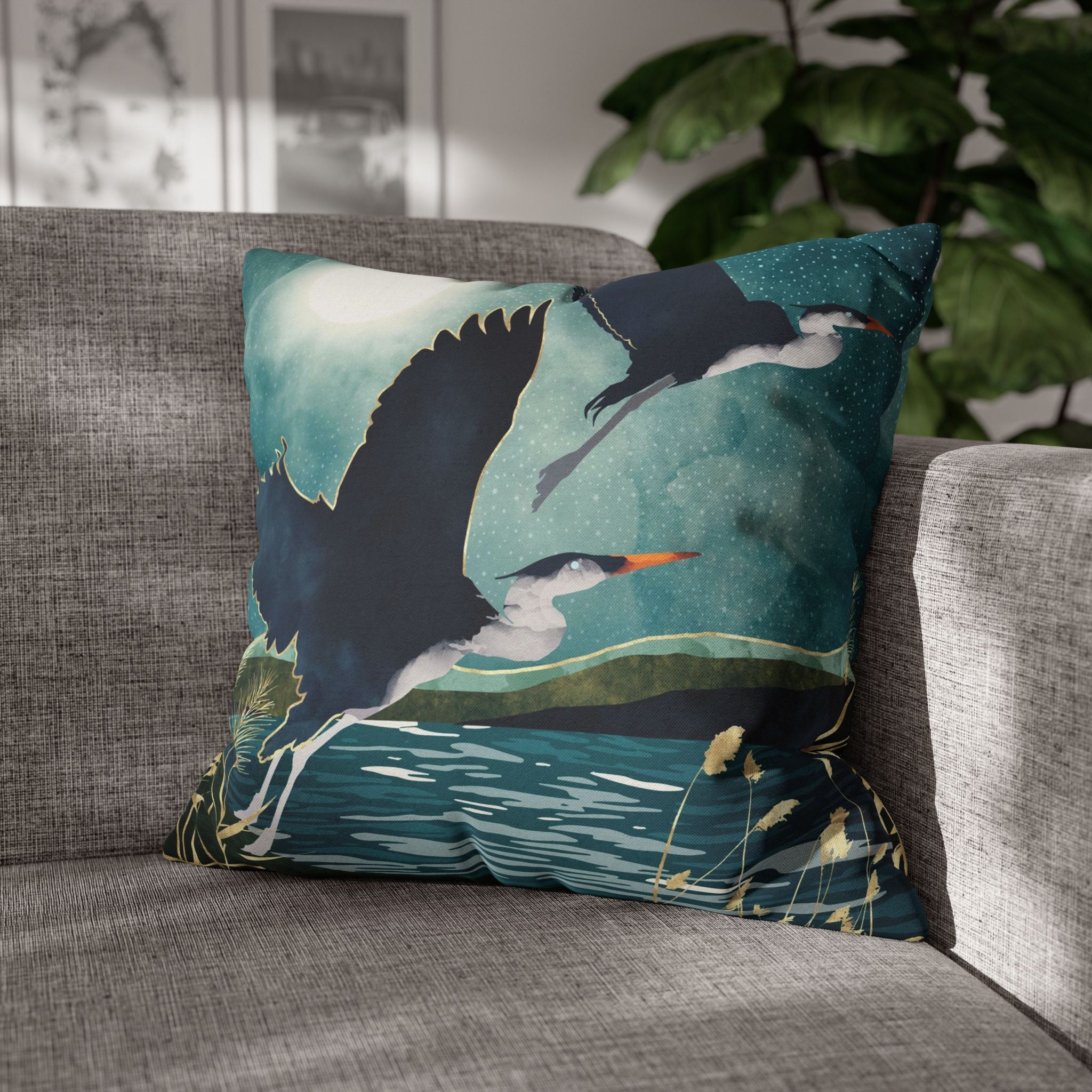 Evening Heron - Decorative Pillow Cover