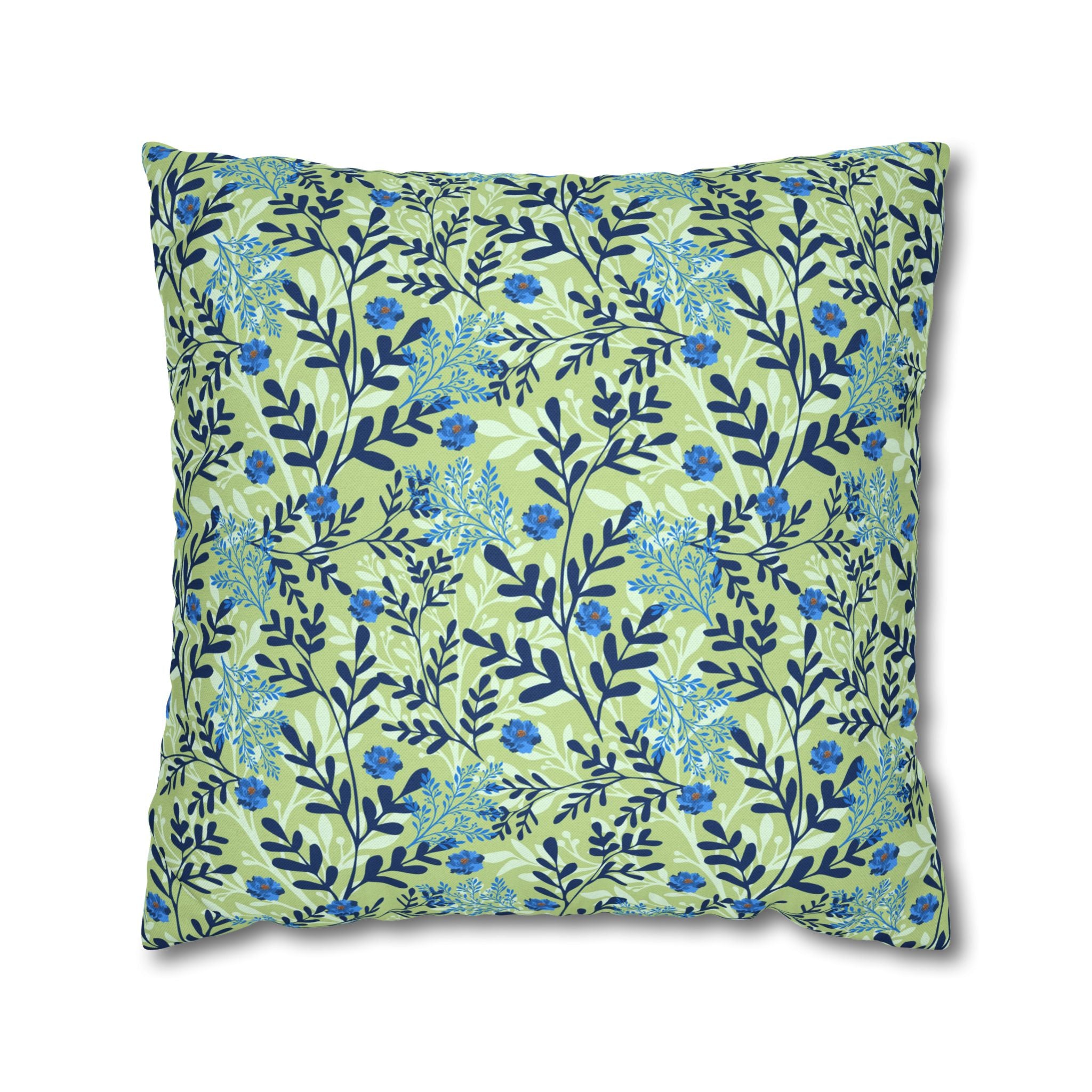 Botanical Floral Blue and Green - Decorative Pillow Cover