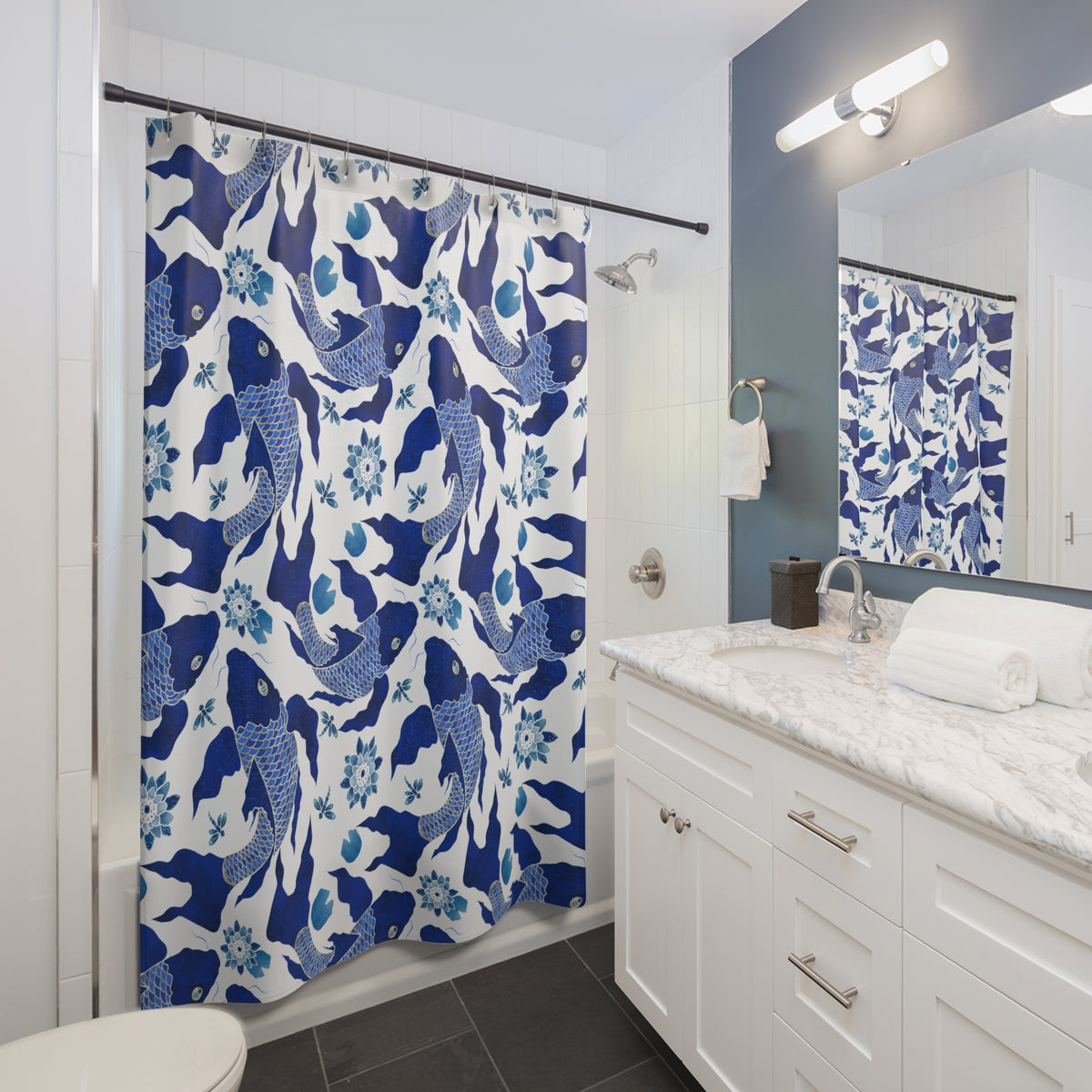 Koi Navy and White - Shower Curtain