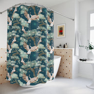 Crane and Bonsai with Teal - Shower Curtain
