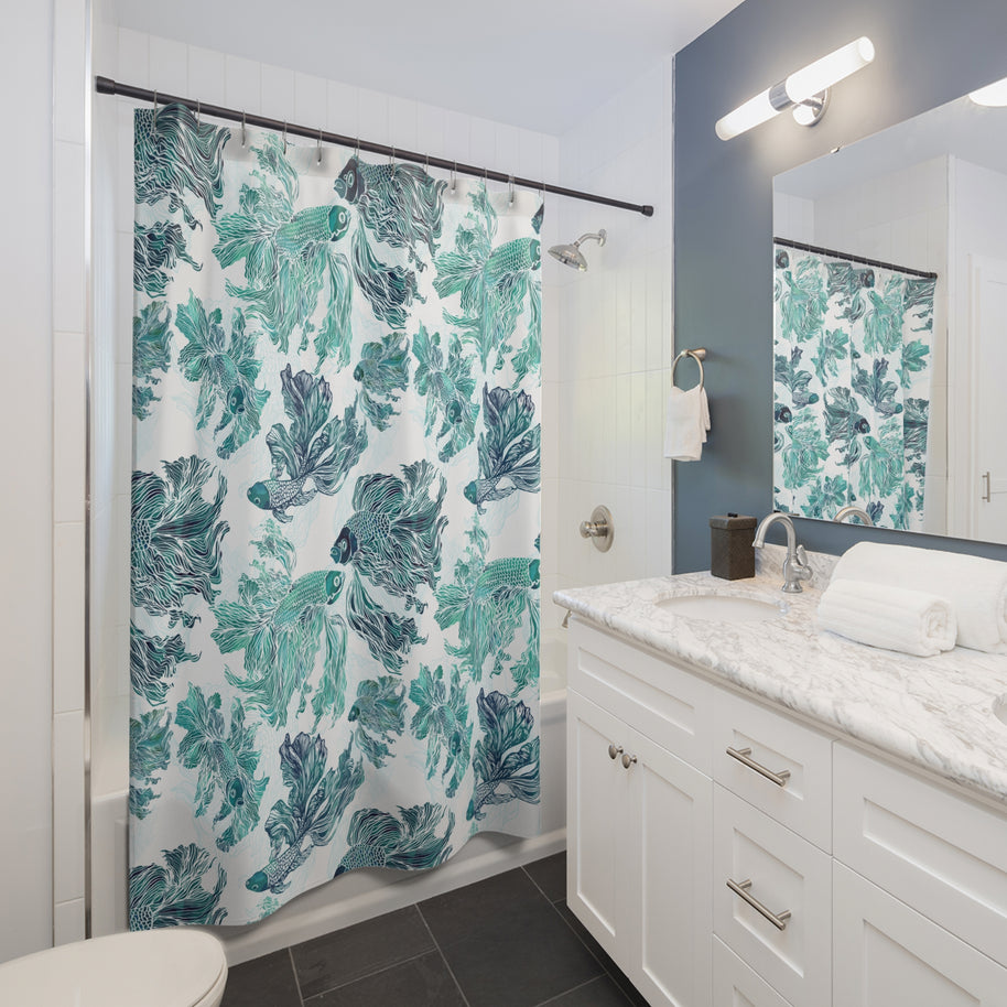 Betta Fish Blue and Teal - Shower Curtain