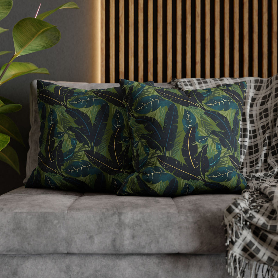 Botanical Navy Teal and Green Tropical Motif - Decorative Pillow Cover