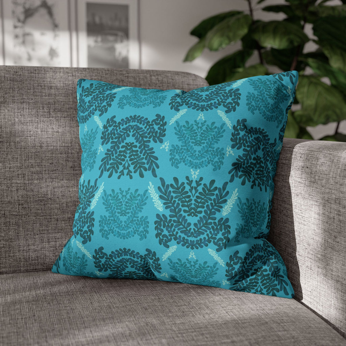 Blue Teal and Mint Botanical II - Decorative Pillow Cover