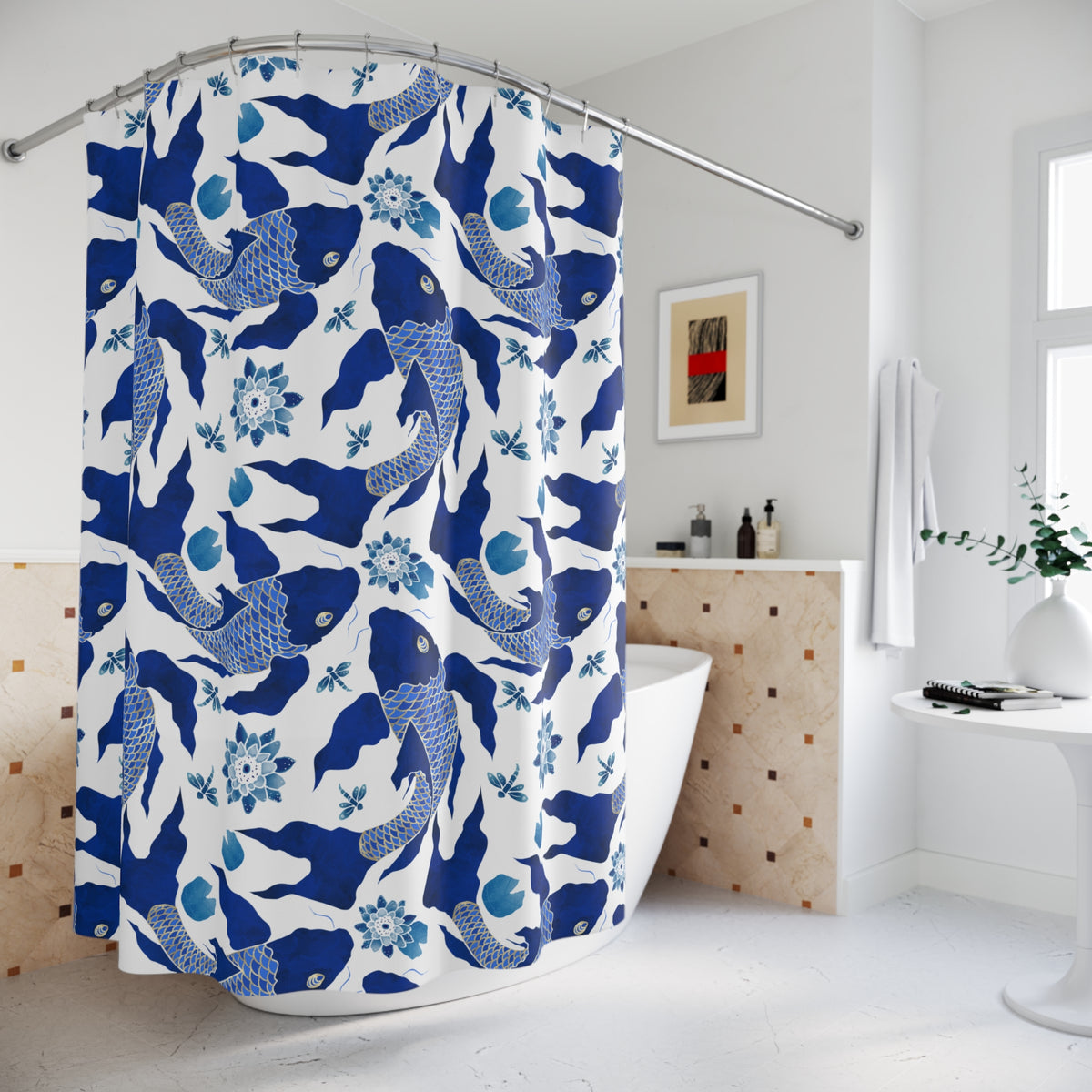 Koi Navy and White - Shower Curtain