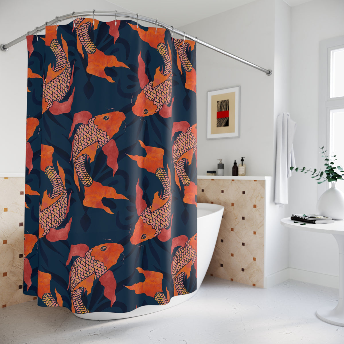 Koi Navy and Orange - Shower Curtain