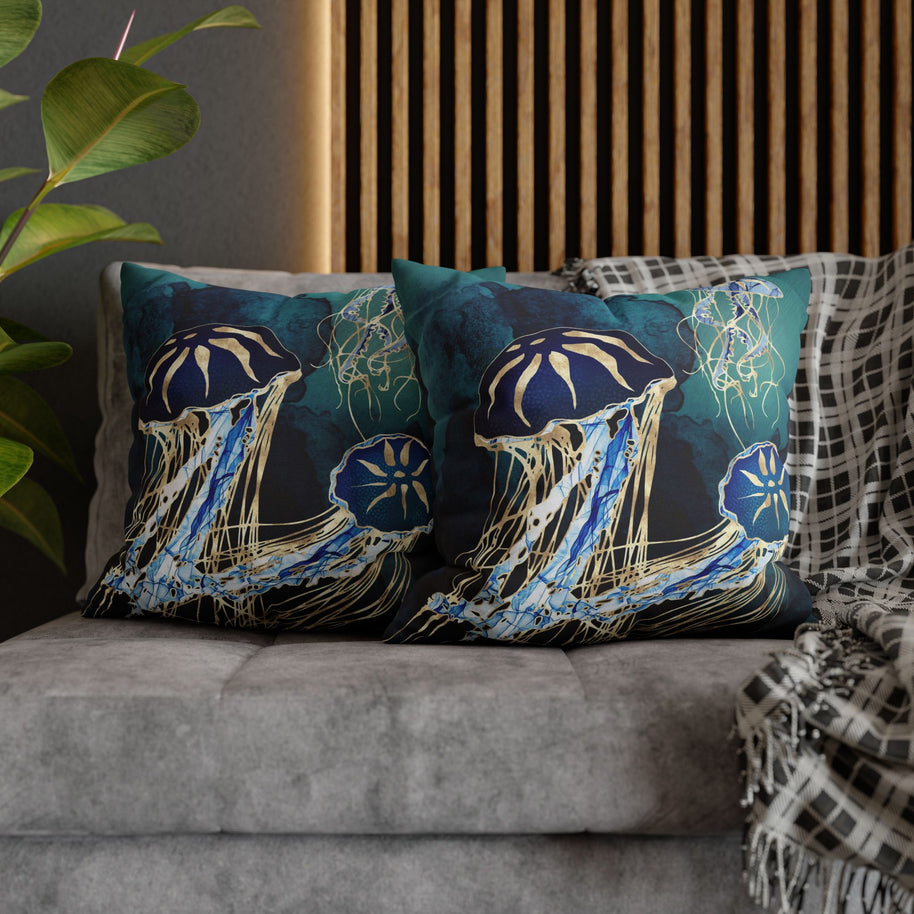 Metallic Jellyfish III - Decorative Pillow Cover