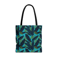 Botanical Navy Blue and Green Tropical Motif - Tote Bag