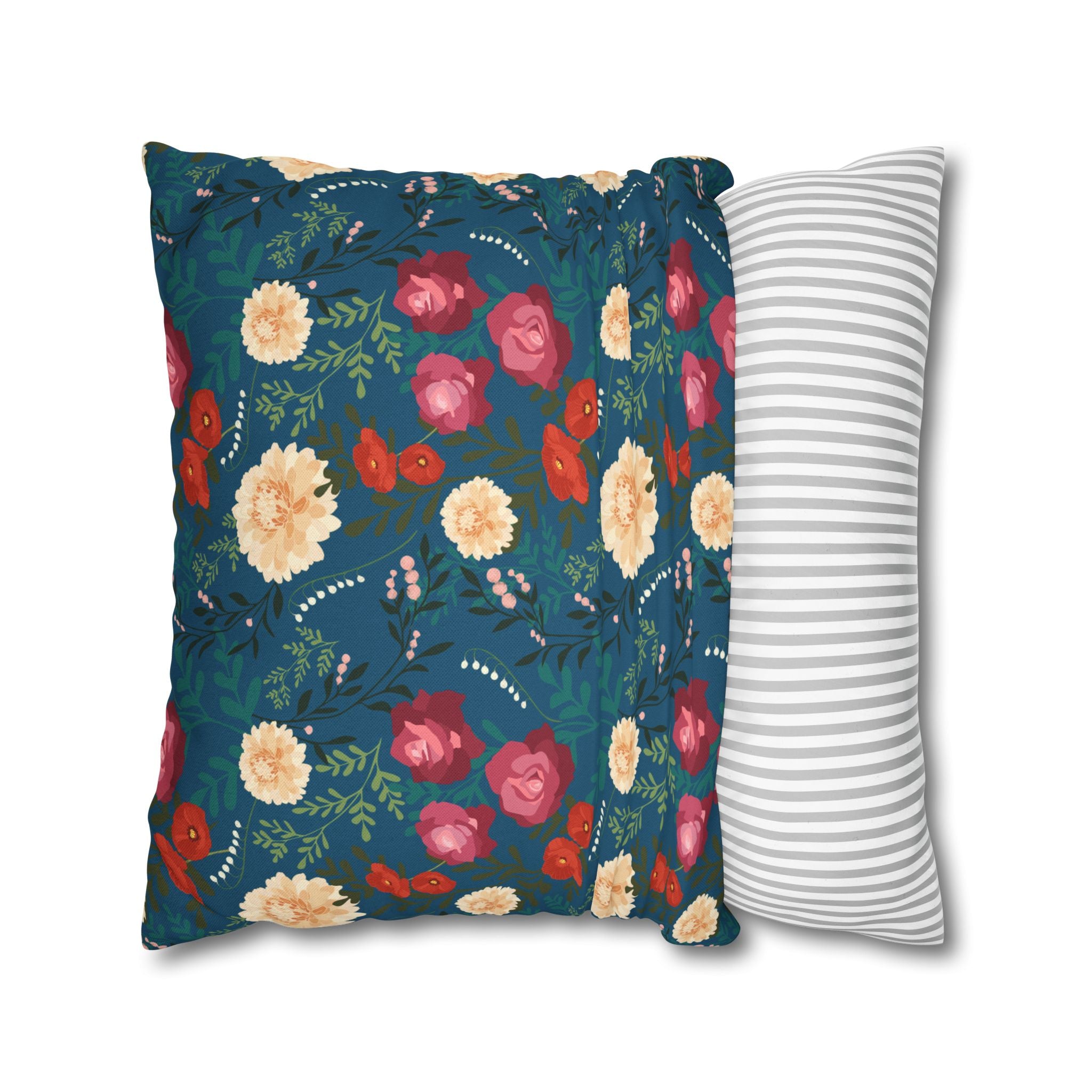 Vibrant Floral with Blue - Decorative Pillow Cover