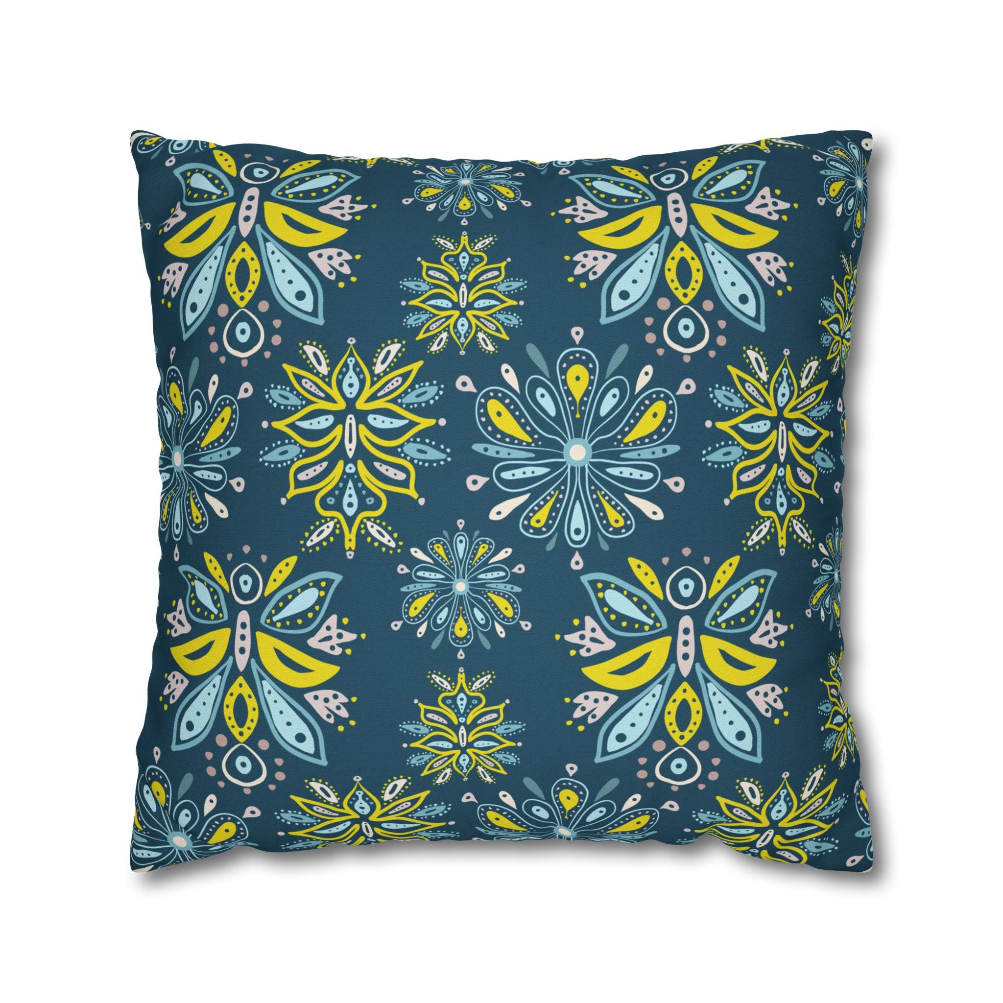 Hand Drawn Organic Pattern Yellow Blue Pink and Navy  - Decorative Pillow Cover