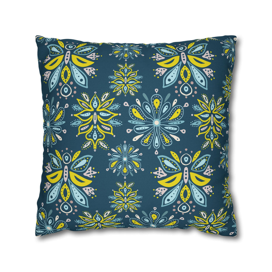 Hand Drawn Organic Pattern Yellow Blue Pink and Navy  - Decorative Pillow Cover