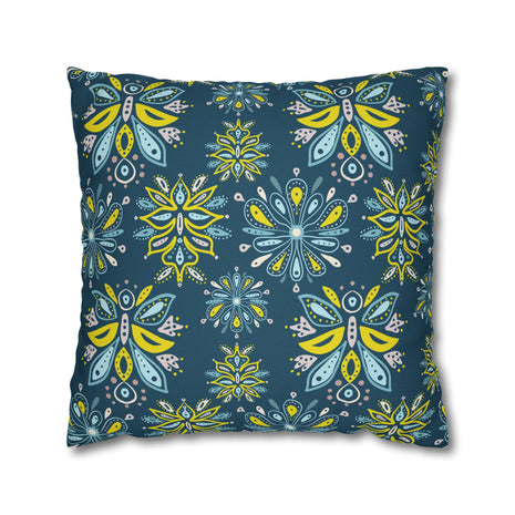 Hand Drawn Organic Pattern Yellow Blue Pink and Navy  - Decorative Pillow Cover