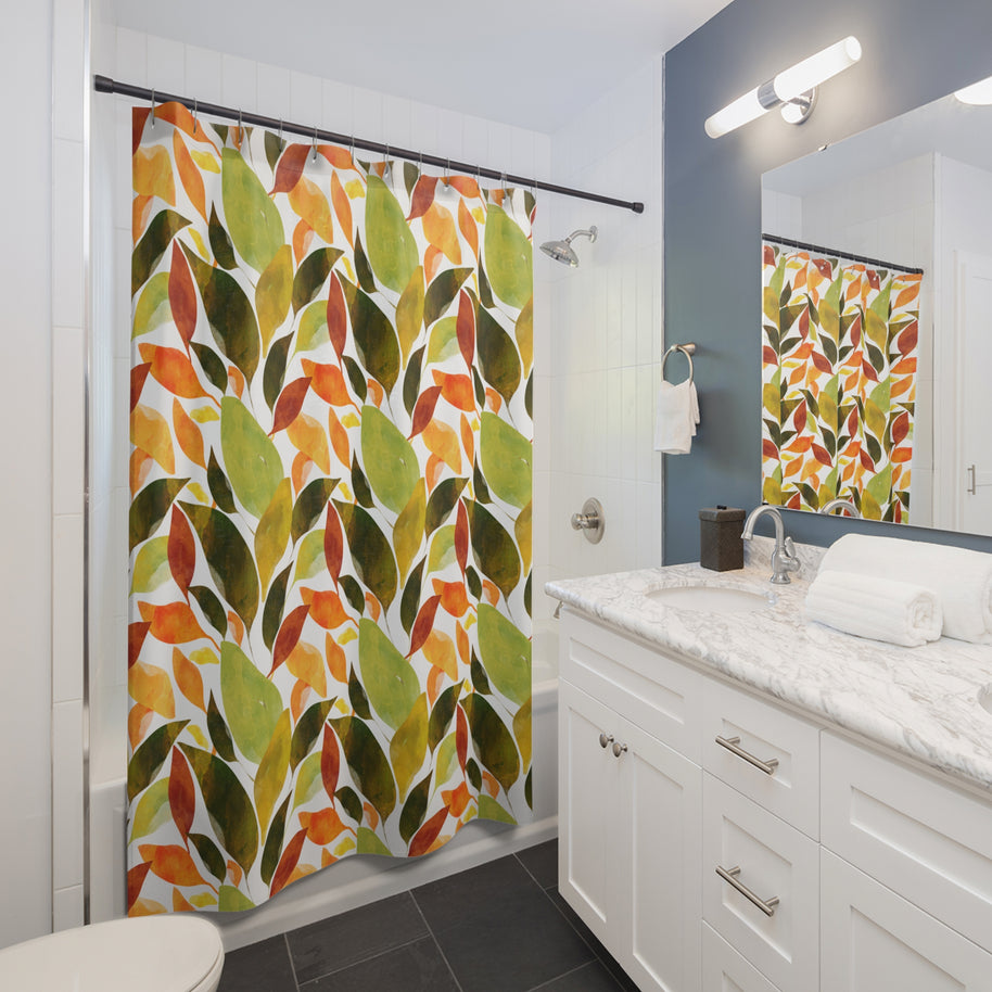 Autumn Leaves Botanical with White - Shower Curtain