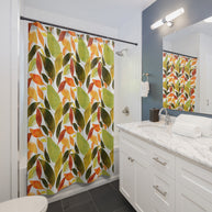 Autumn Leaves Botanical with White - Shower Curtain