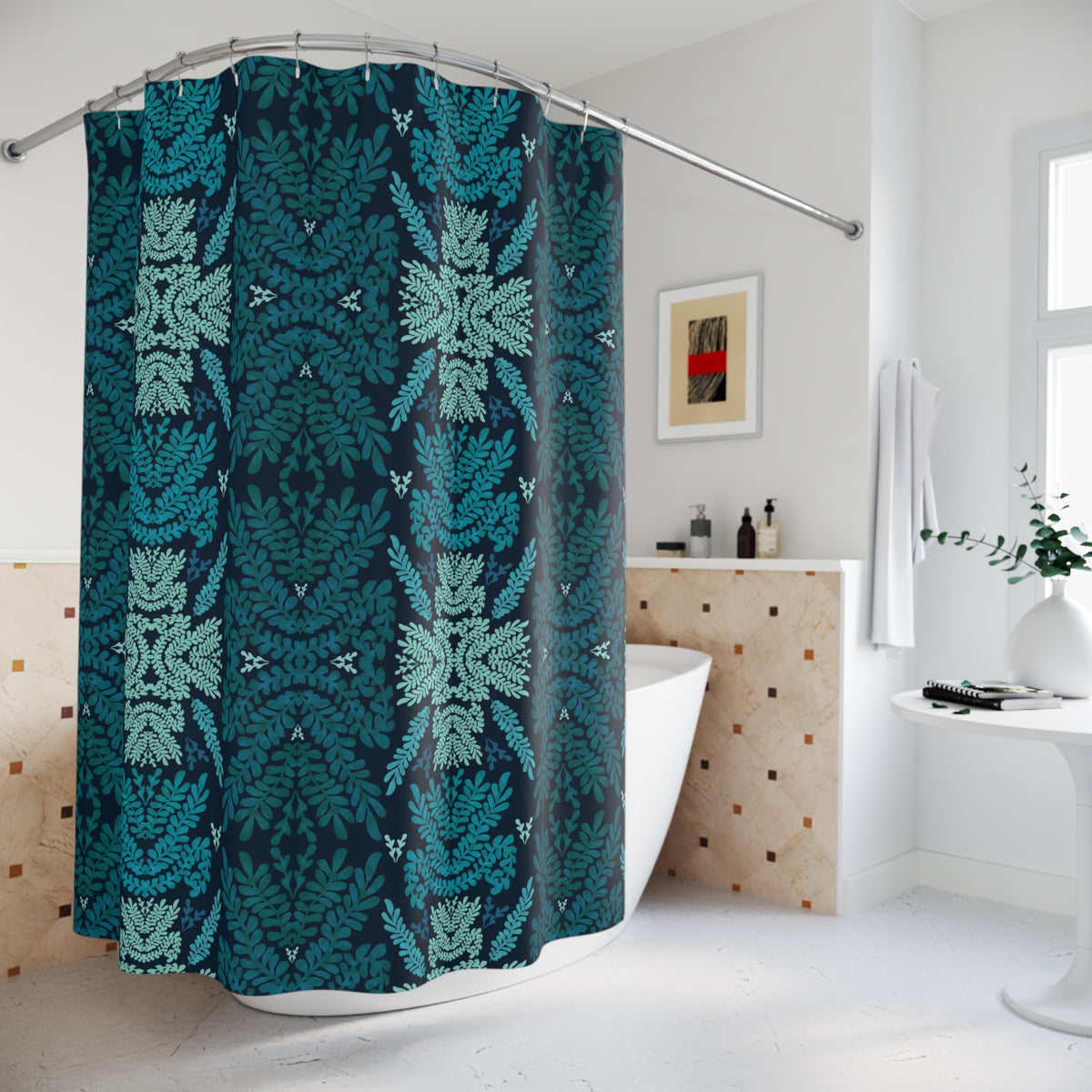 Blue and Teal Botanical - Shower Curtain