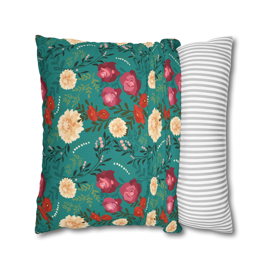 Vibrant Floral with Teal - Decorative Pillow Cover