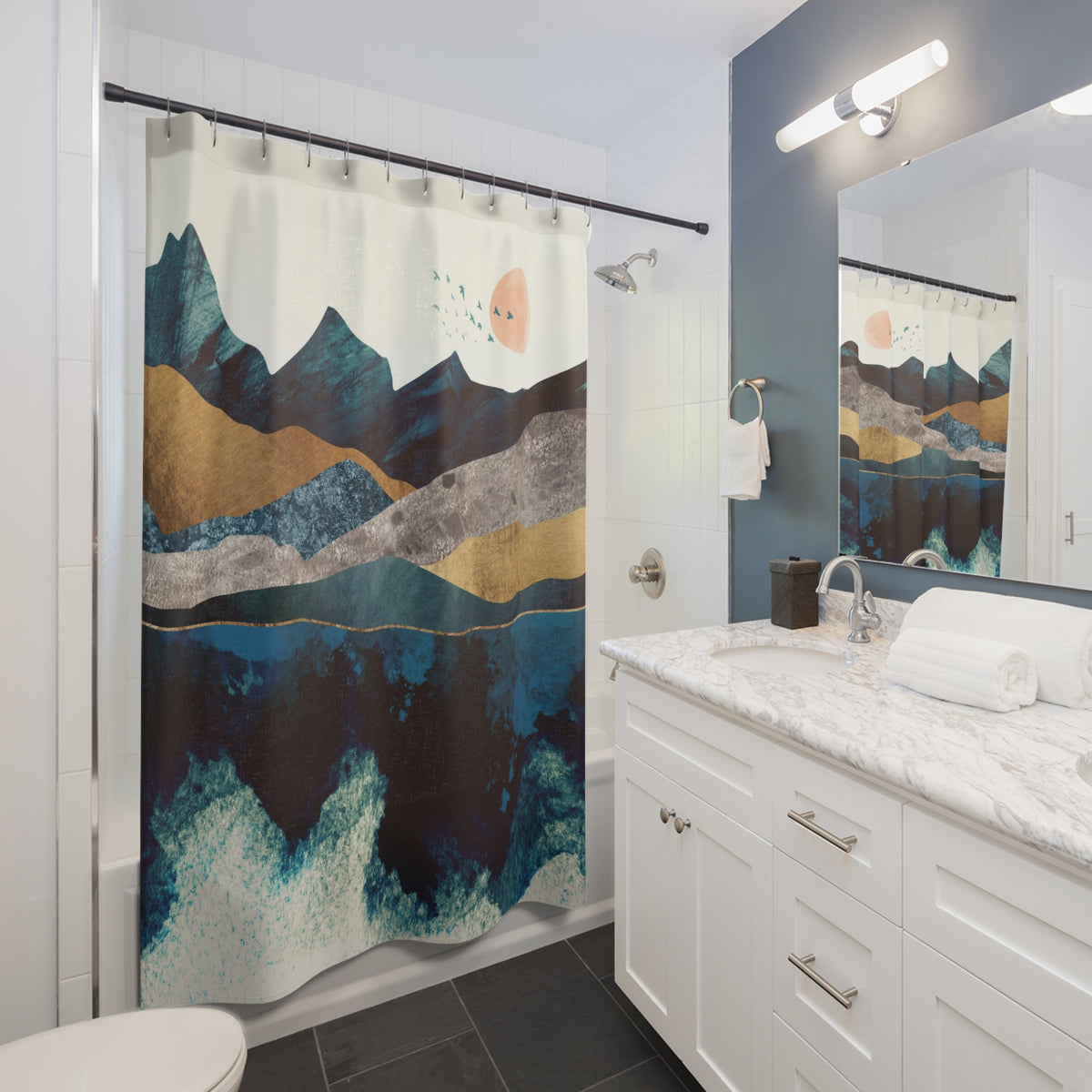 Blue Mountain Reflection - Shower Curtain