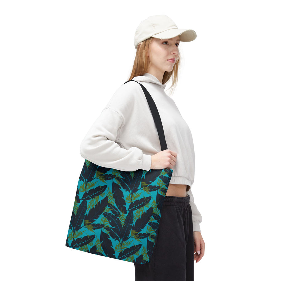 Botanical Navy Blue and Green Tropical Motif - Tote Bag
