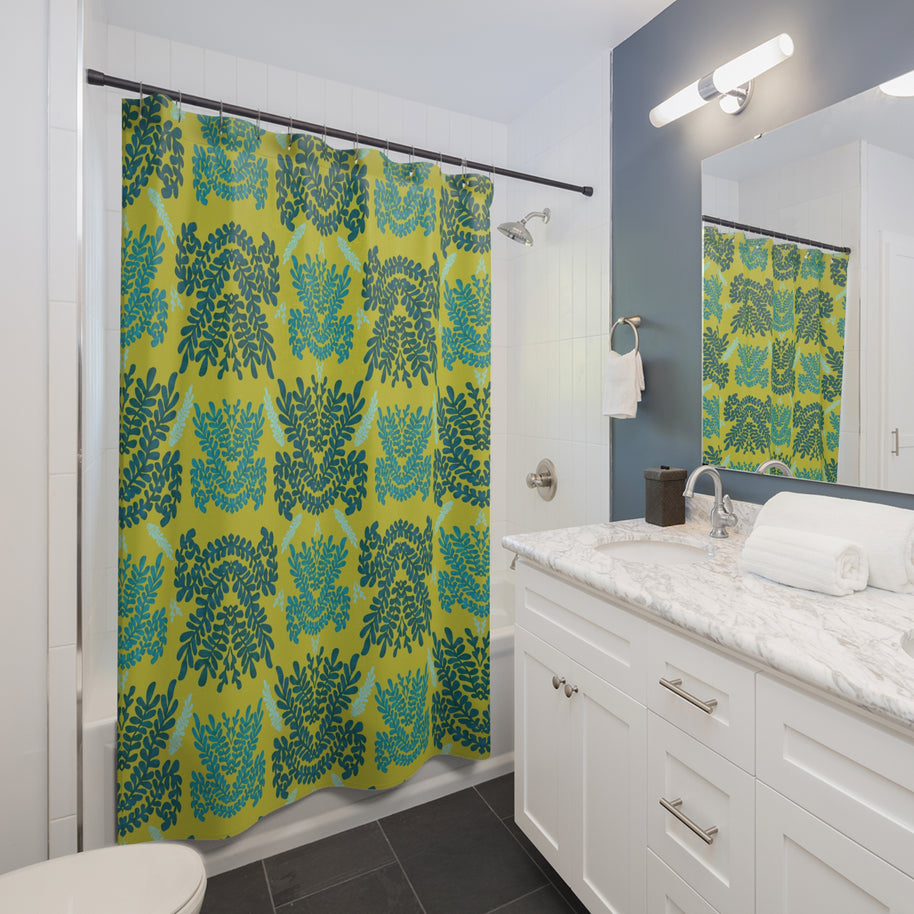 Teal Mint and Lime Botanical - Shower Curtain