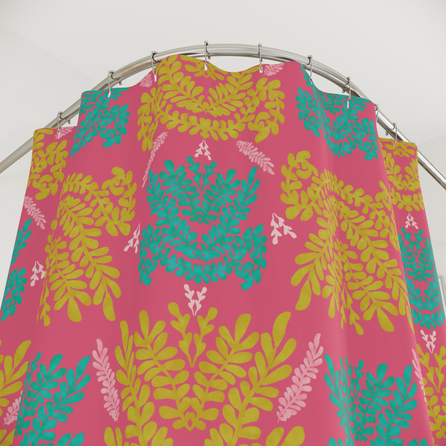 Color Pop Botanical with Mustard Teal and Pink - Shower Curtain