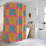 Color Pop Botanical with Mustard Teal and Pink - Shower Curtain