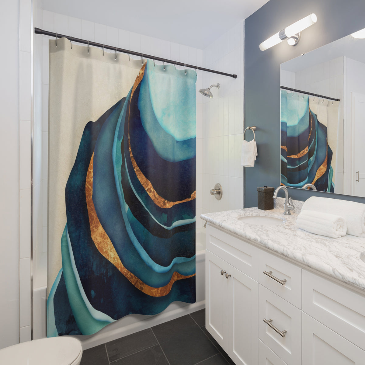 Abstract Blue with Gold - Shower Curtain