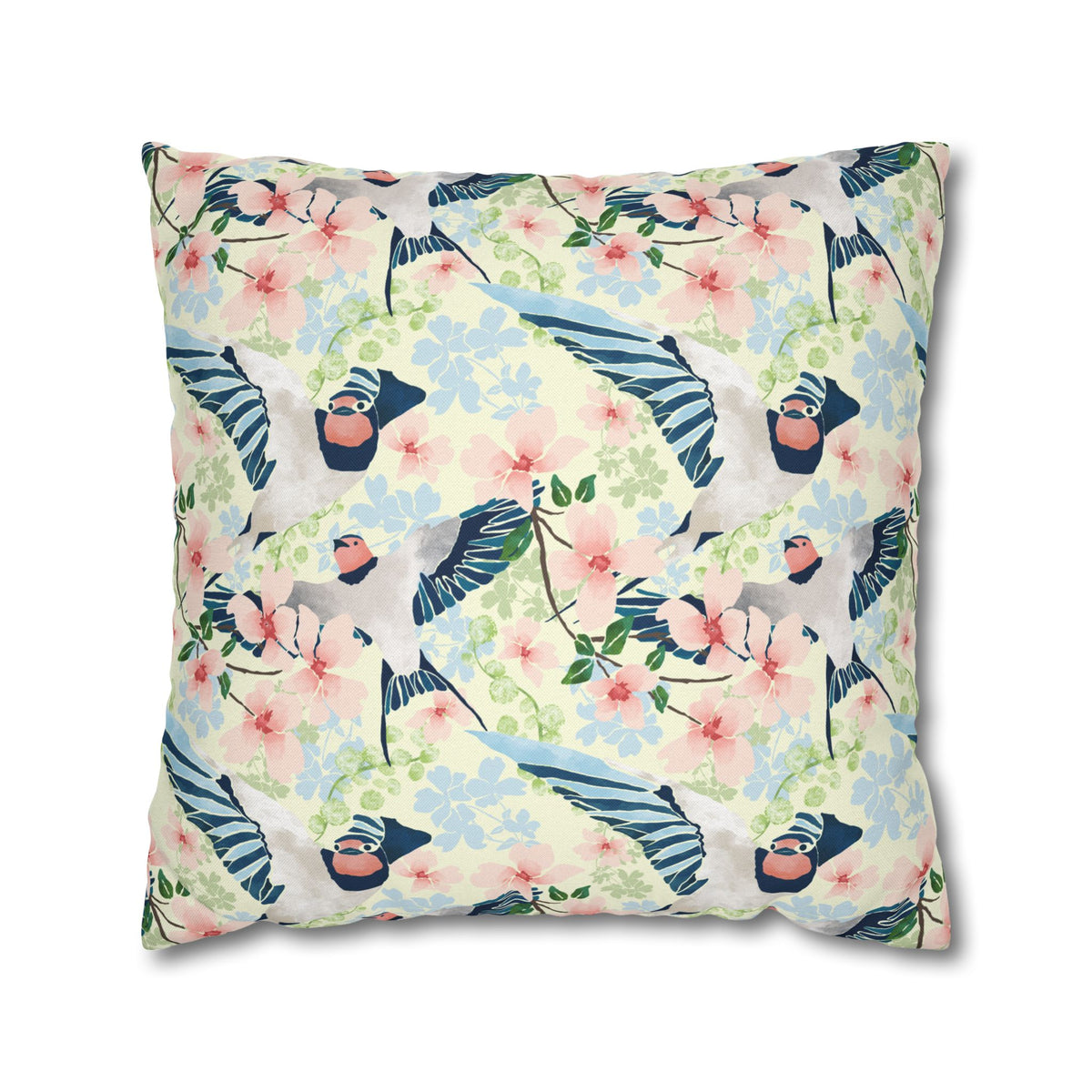 Swallows and Blossoms with Yellow - Decorative Pillow Cover