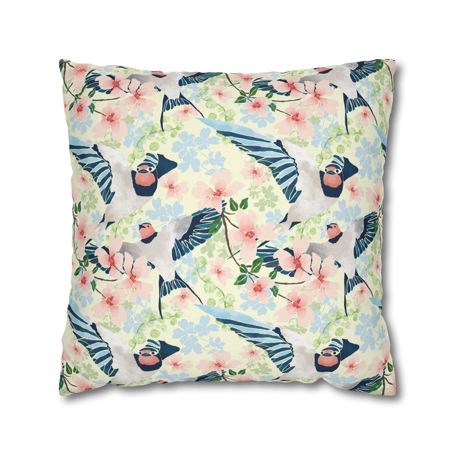 Swallows and Blossoms with Yellow - Decorative Pillow Cover