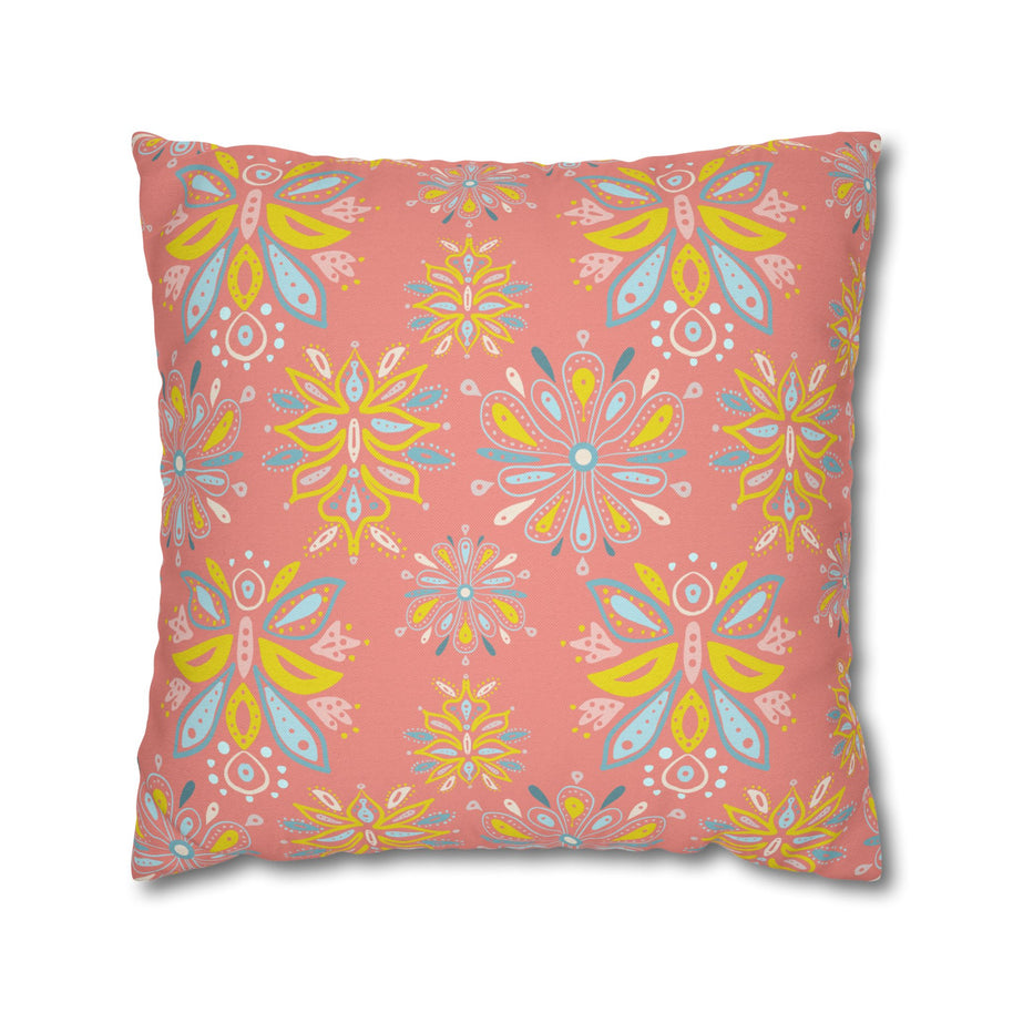 Hand Drawn Organic Pattern Yellow Blue and Pink - Decorative Pillow Cover