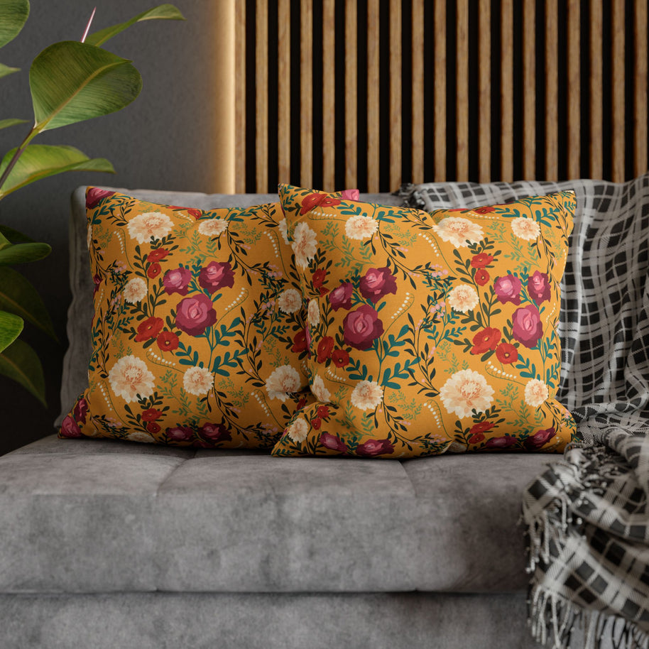 Vibrant Floral with Mustard - Decorative Pillow Cover