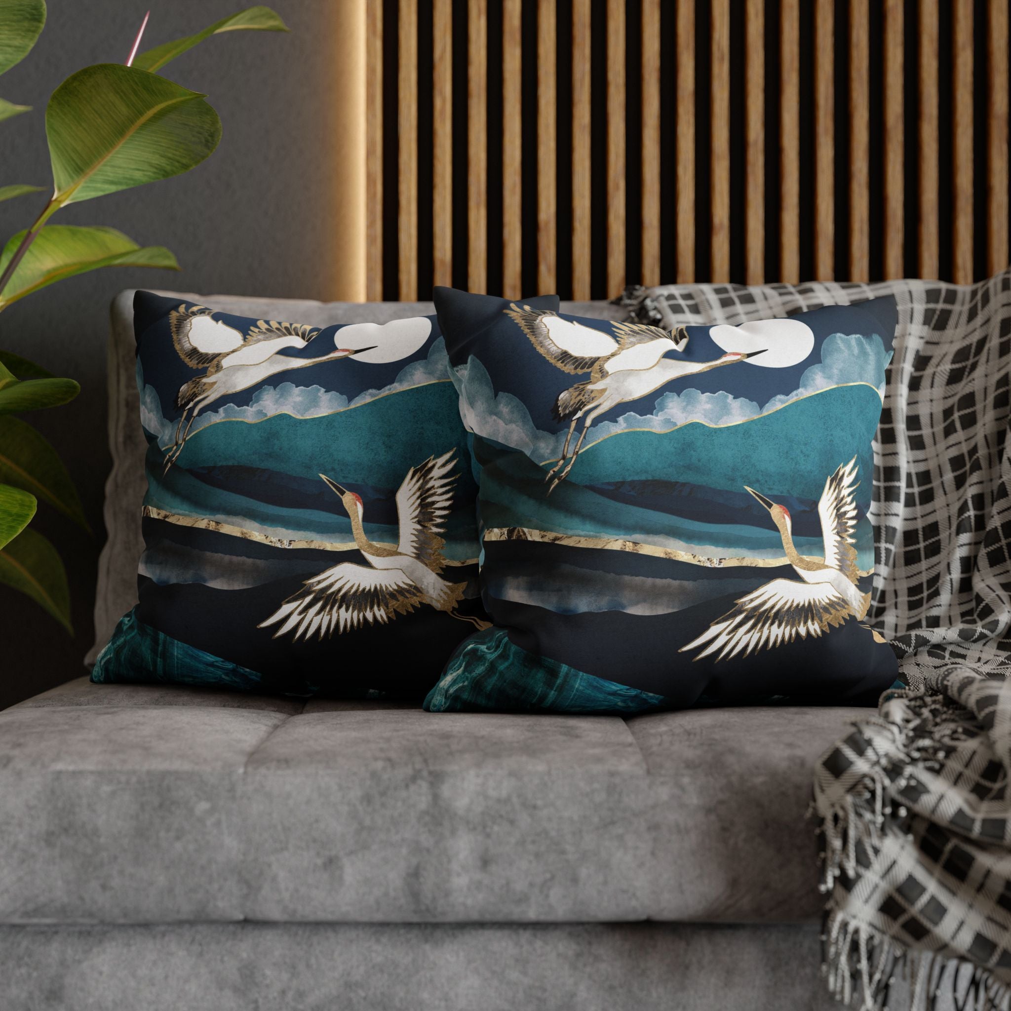 Midnight Cranes - Decorative Pillow Cover