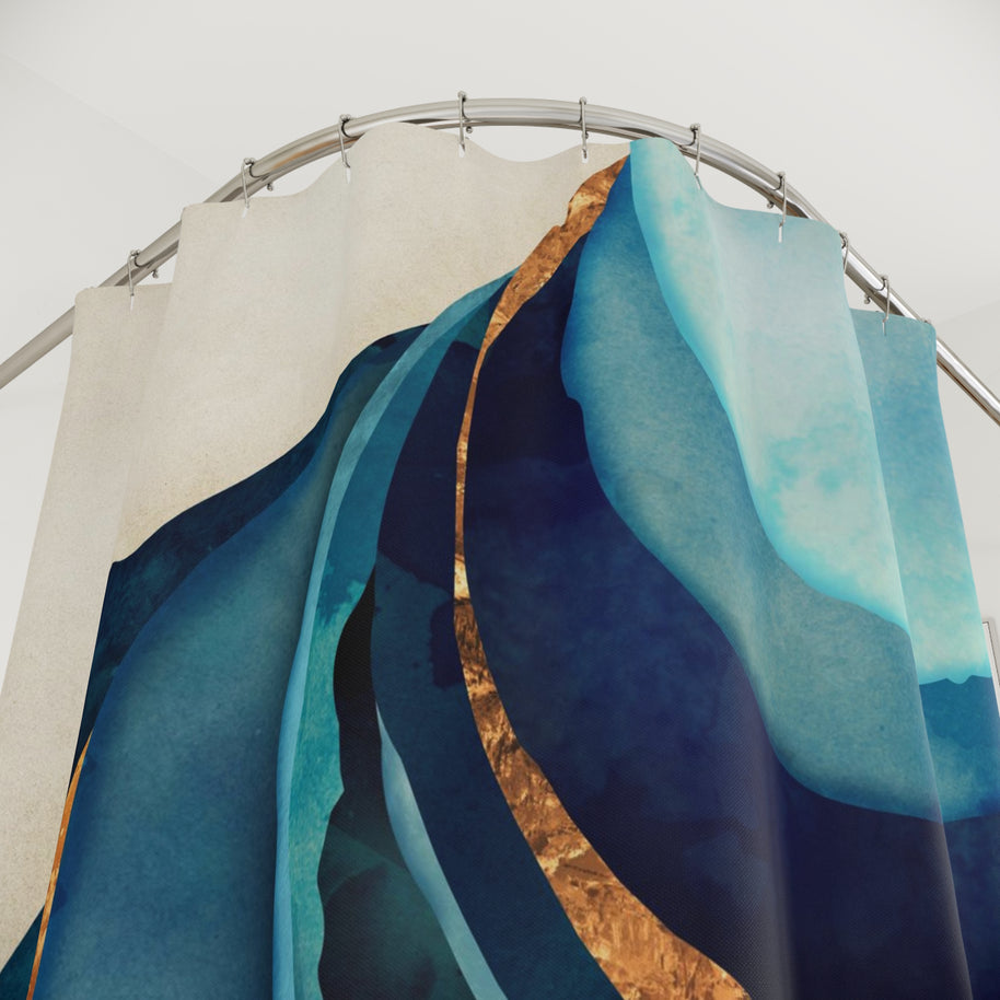 Abstract Blue with Gold - Shower Curtain