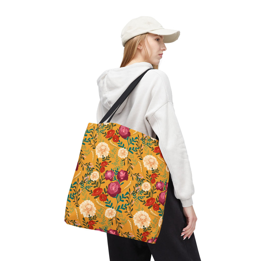 Vibrant Floral with Mustard - Tote Bag